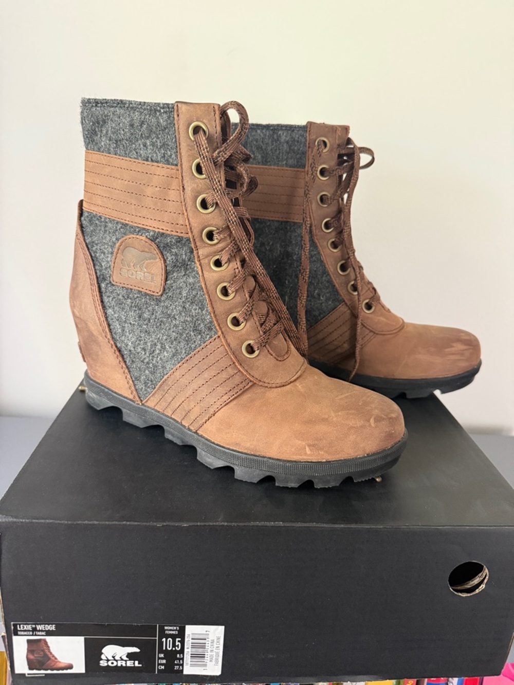 Sorel Women's Brown and Gray Lace-Up Wedge Boots